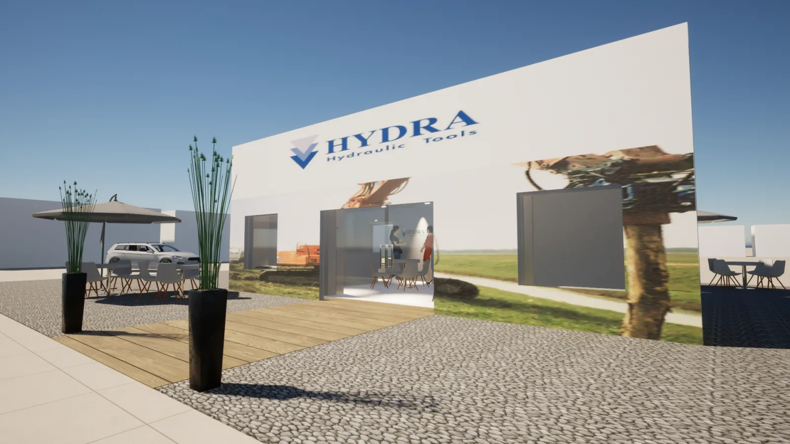 Render della facciata dello stand Hydra Hydraulic Tools a Geofluid